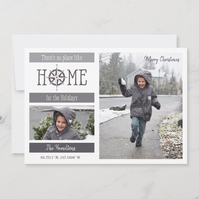 Home Coordinates Gray/White Photo Holiday Card (Front)