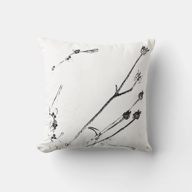 Home Decor Cushion White Nature Drawing (Front)