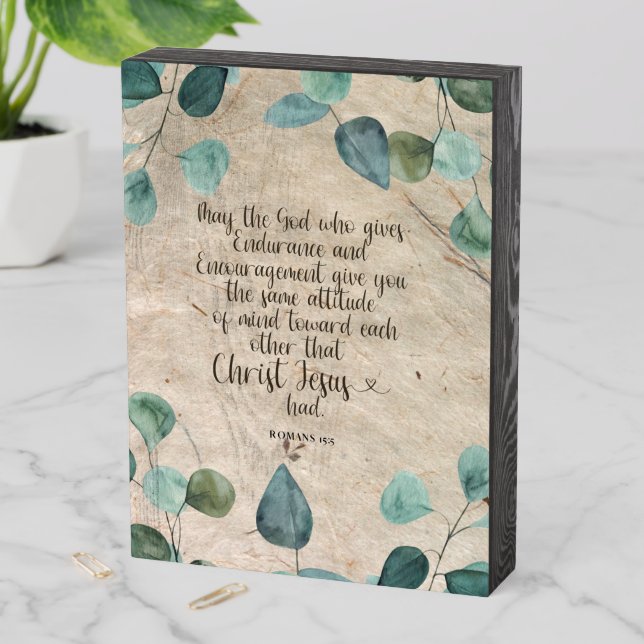 Home Decor Featuring Romans 15:5 Wooden Box Sign (In Situ Vertical)