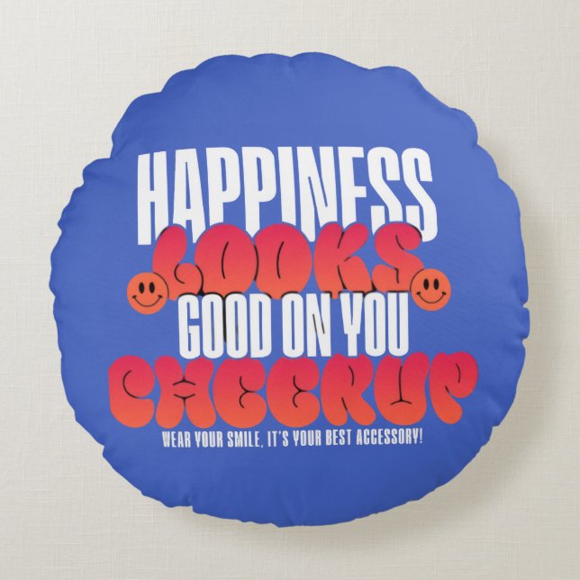 HOME DECOR HAPPY LOOK CHEER UP ROUND THROW PILLOW  (Front)