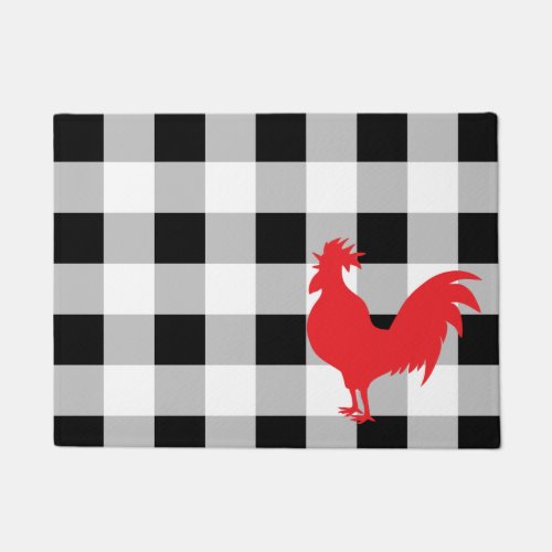 Home Decor with Rooster Graphic on Buffalo Check Doormat
