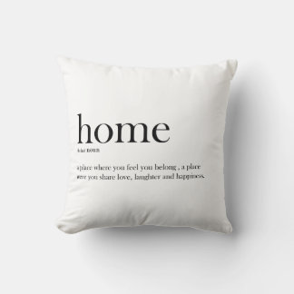 Home definition, typography, trendy, modern throw pillow
