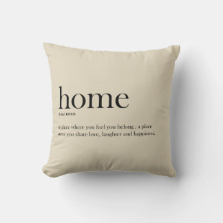 Home definition, typography, trendy, modern throw pillow
