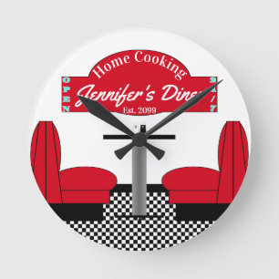 Home Diner Kitchen Restaurant Grill Chef Baker Round Clock