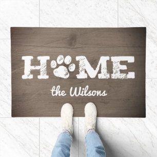 HOME Dog Paw Print Cute Personalized Custom Pet Doormat