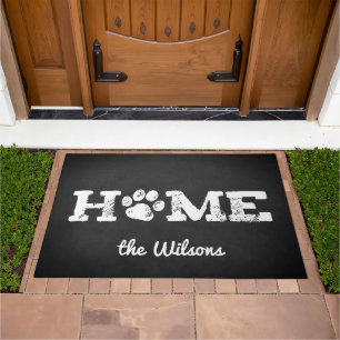 HOME Dog Paw Print Personalized Canine Family Doormat