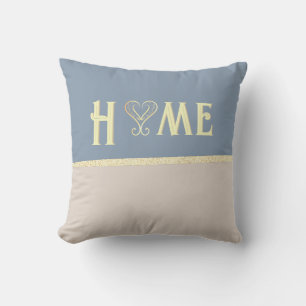 Home Dusty Blue Beige White Gold Throw Pillow