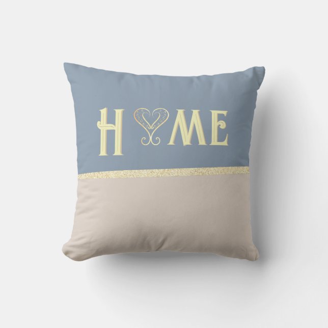 Home | Dusty Blue Beige White Gold Throw Pillow (Front)