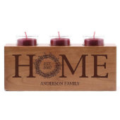 Home Family Name and Wreath Cherry Candle Holder (Front View)