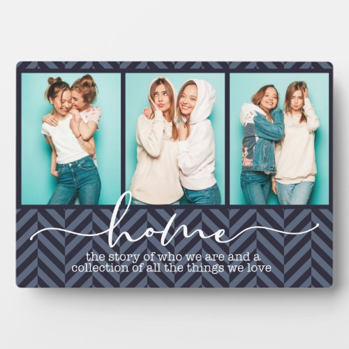 Home Family Sayings Modern Typography Three Photo Plaque