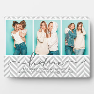 Home Family Sayings Modern Typography Three Photo Plaque