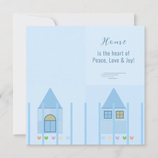 Home, Fence and Colorful Tulips Blue Party Invite