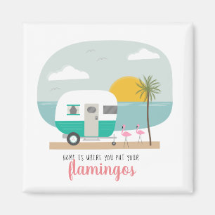Home Flamingos Beach Turquoise Camper Magnet