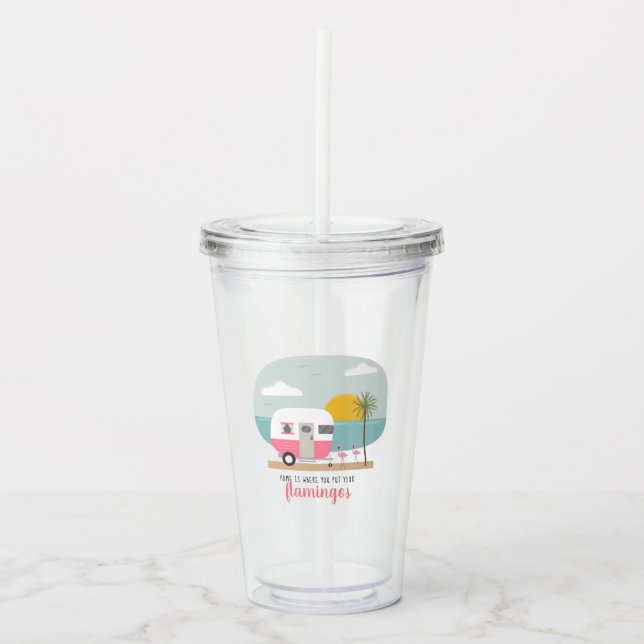 Home Flamingos Pink Camper Beach Acrylic Tumbler (Front)