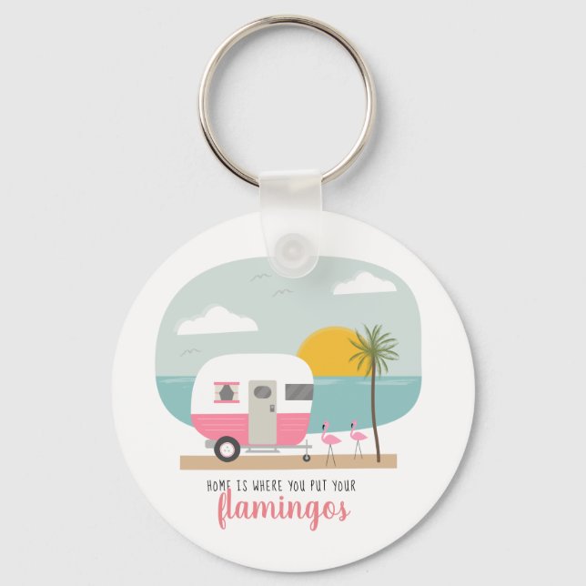 Home Flamingos Pink Camper Beach Keychain (Front)