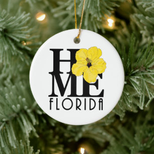 HOME Florida Yellow Hibiscus Ceramic Ornament