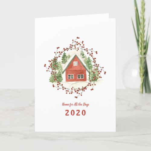 Home for All the Days  Red Christmas House Holiday Card