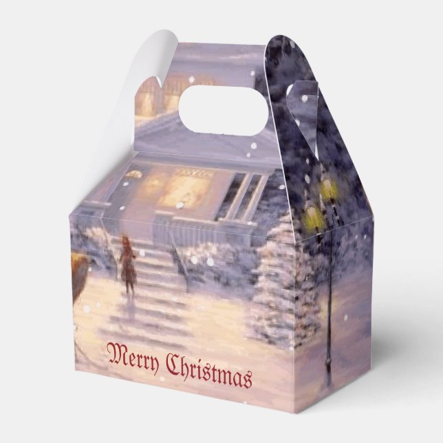 Home For Christmas Holiday Scene Favor Boxes (Front Side)