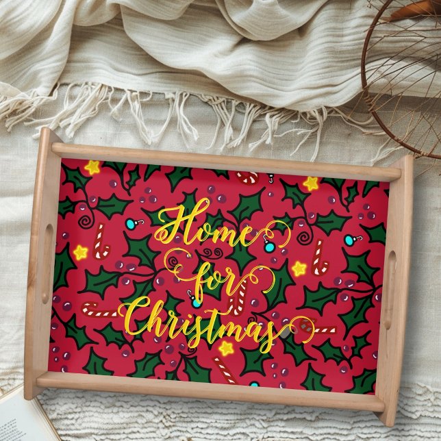 Home for Christmas Holly Leaves Pattern Serving Tray (Creator Uploaded)