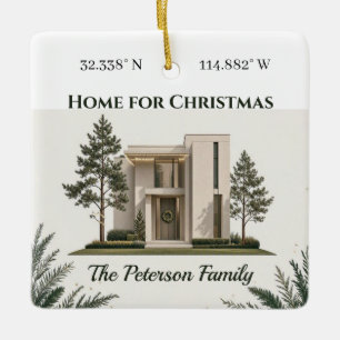 Home For Christmas Keepsake Modern Script Photo  Ceramic Ornament