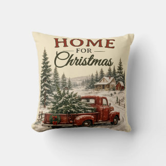 Home for Christmas Red Truck Throw Pillow