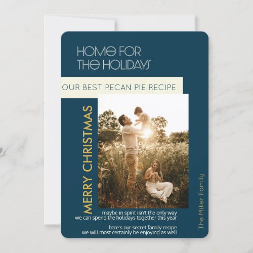 Home For Holidays Blue Custom Recipe Photo  Name Holiday Card