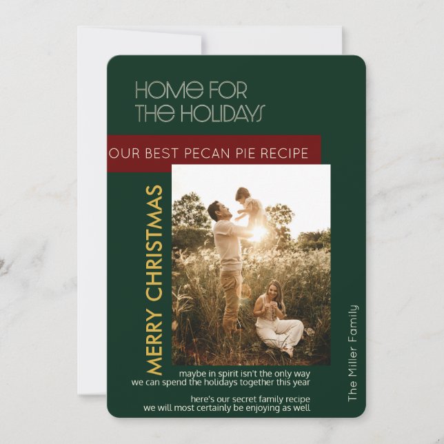 Home For Holidays Green Custom Recipe Photo & Name Holiday Card (Front)