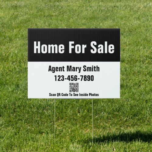 Home For Sale Black and White Real Estate QR Code Sign