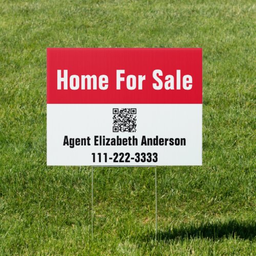 Home For Sale Red and White Real Estate QR Code Sign