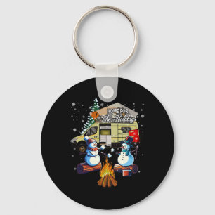 Home For The Christmas Holidays Snowman Camping Keychain