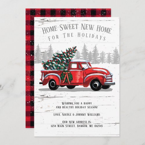 Home for the Holiday Vintage Red Truck Tree Moving Announcement