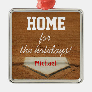 Home For The Holidays Baseball Homeplate Christmas Metal Ornament