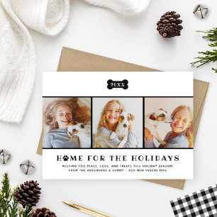 Home for the Holidays Black Plaid Dog Photos Holiday Card