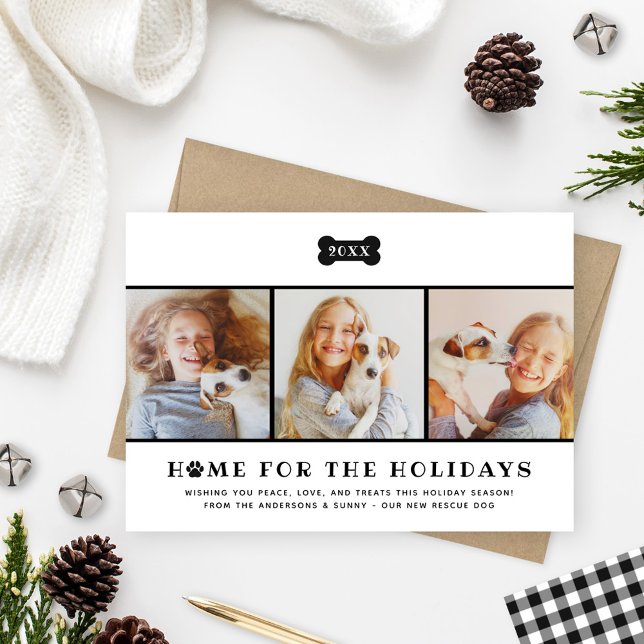 Home for the Holidays Black Plaid Dog Photos Holiday Card (Creator Uploaded)
