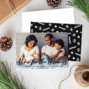 Home for the Holidays Black Script Snowflakes Holiday Card