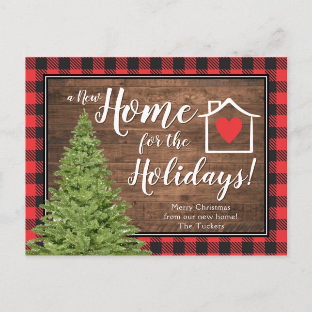 Home for the Holidays Christmas Tree Rustic Moving Postcard (Front)
