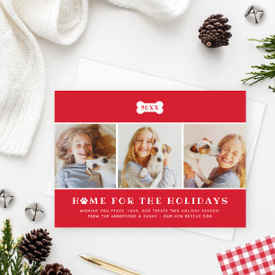 Home for the Holidays Dog Photo Collage Red Holiday Card