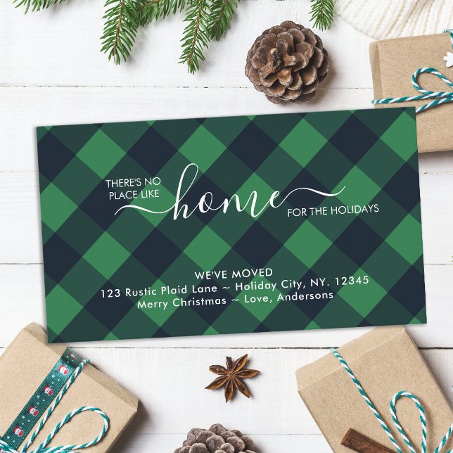 Home For The Holidays Green Buffalo Plaid Moving Enclosure Card (Creator Uploaded)