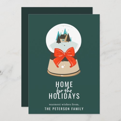 Home for the Holidays Illustrated Snow Globe Holiday Card