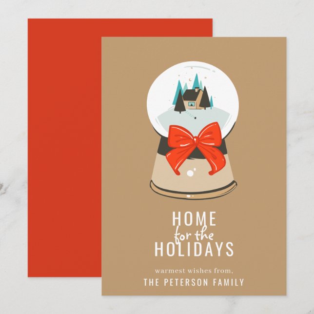 Home for the Holidays Illustrated Snow Globe Holiday Card (Front/Back)