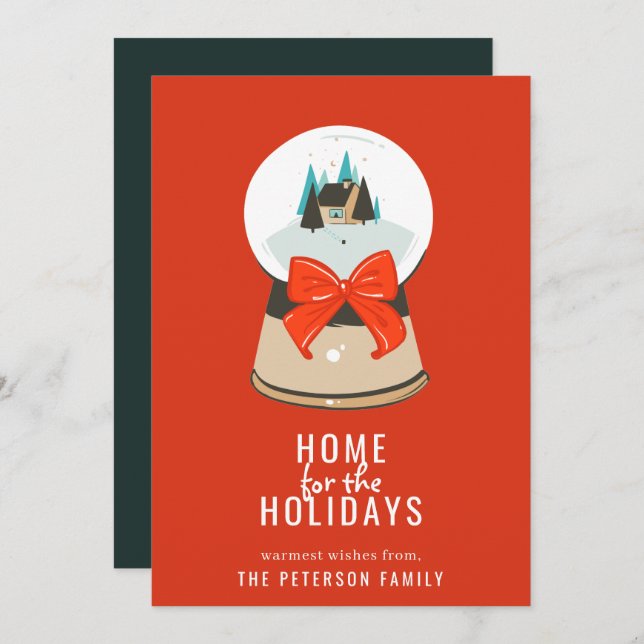Home for the Holidays Illustrated Snow Globe Holiday Card (Front/Back)
