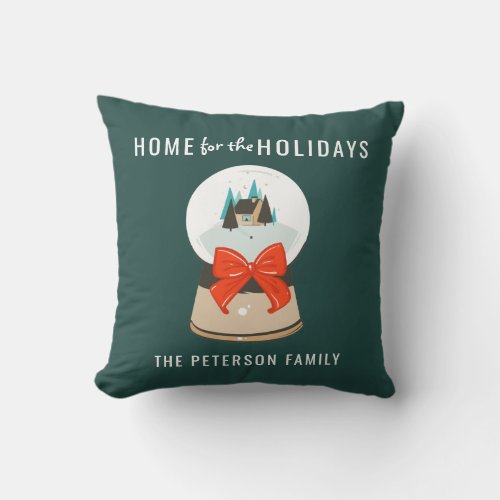 Home for the Holidays Illustrated Snow Globe Throw Pillow