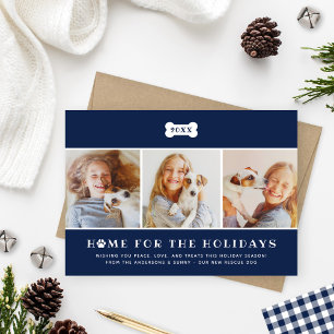 Home for the Holidays Navy Blue Plaid Dog Photos Holiday Card