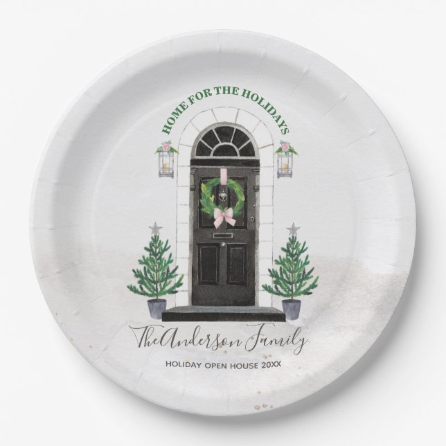 Home for the Holidays Open House Christmas Paper Plates (Front)