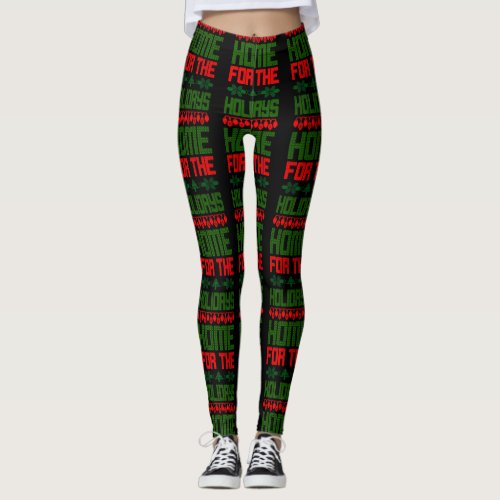 Home For The Holidays Red Green Christmas Leggings