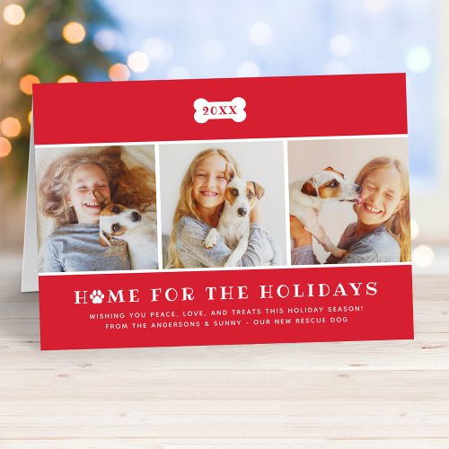 Home for the Holidays Red Pet Dog Photo Collage Holiday Card