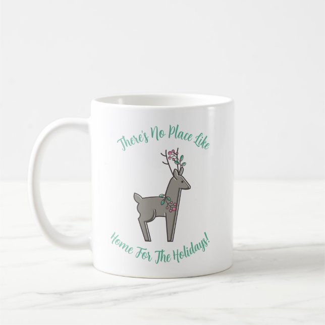 Home for the Holidays Reindeer Christmas Coffee Mug (Left)