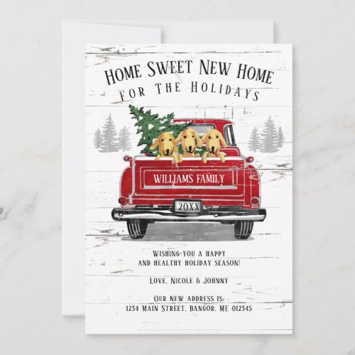 Home For the Holidays Vintage Red Truck Dog Moving Announcement