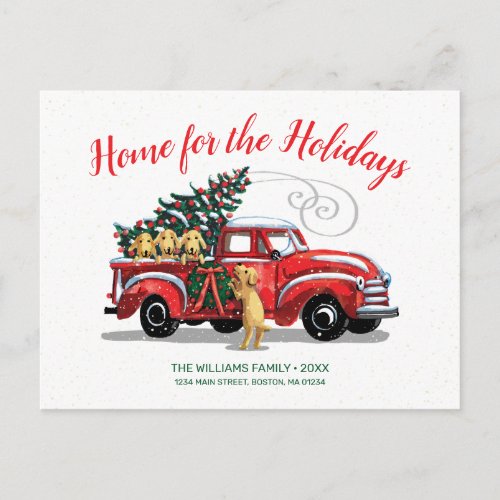 Home for the Holidays Vintage Red Truck Dog Moving Announcement Postcard