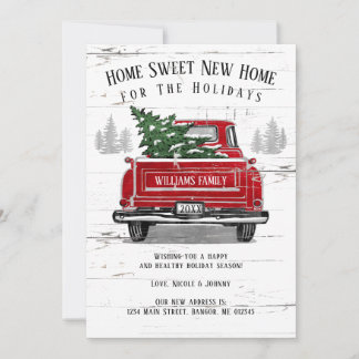 Home For the Holidays Vintage Red Truck Moving Announcement